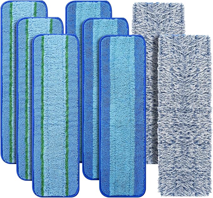 8 Pack Mop Pads Replacement for Bona Family of Mops, Washable & Reusable Microfiber Cleaning Pad for Hardwood and Multi-Surface (3 Deep Clean Pads + 3 Microfiber Cleaning Pads + 2 Dusting Pads) | Washable & Reusable Cleaning Pad for Hardwood and Multi-...