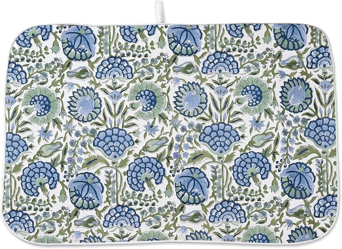 Floral Dish Drying Mat 18x24 Inches For Kitchen Counter Absorbent Block Print Flower Kitchen Decoration Boho Floral Drying Mat Pad For Home Kitchen,Dining Room,Office Decoration