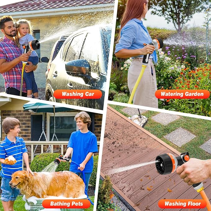 BIBURY Garden Hose Nozzle Sprayer, Heavy Duty Metal with 10 Spray Patterns | High Pressure, Thumb Flow Control, On/Off Valve, Leak Proof, Ideal for Watering Plants, Lawns, Car & Pet Washing