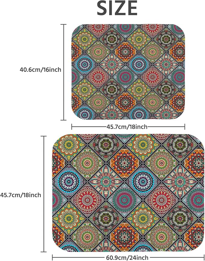 Dish Drying Mat for Kitchen Counter 18x24 Inch, Super Absorbent Dish Drainer Mat, Decorative Microfiber Dishes Drying Pad-Large(Plaid Boho)