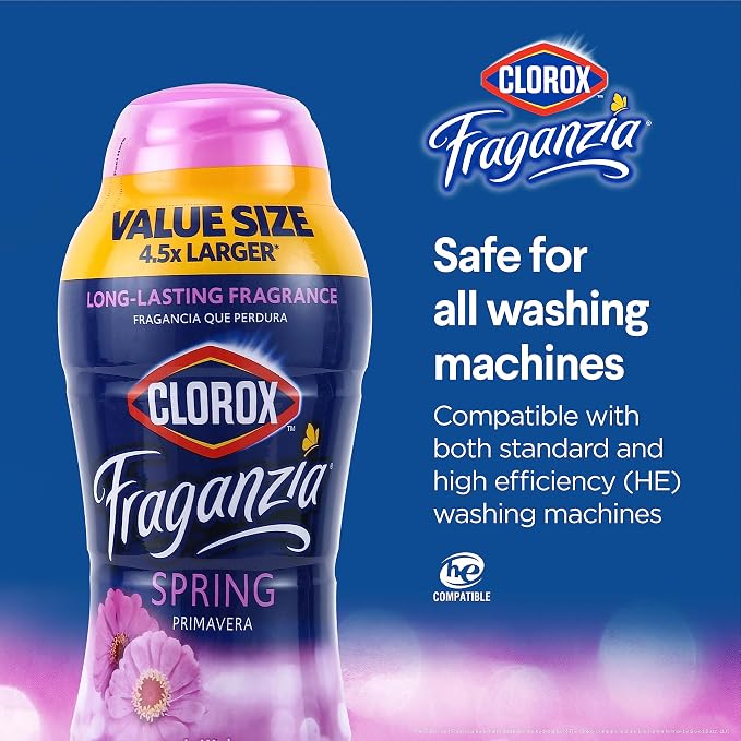 Clorox Fraganzia Laundry Scent Booster Crystals, In-Wash Fragrance Beads for Fresh-Smelling Clothes & Linens, Safe for All Fabrics & Colors, Easy-Pour Bottle, Spring Scent, 70 Oz
