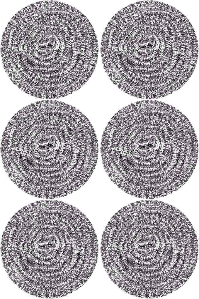 Carrie Joe Stainless Steel Scourer Heavy Duty Scrubber Pads Steel Wool Pack of 6,40g
