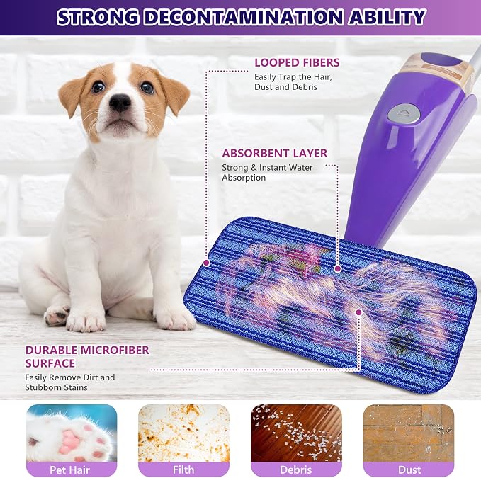 Reusable Mop Pads Compatible with Swiffer Wet Jet, Wet Jet Pads Refills for Swiffer Mop, Microfiber Replacement Pads for Hardwood Floor Cleaning, Dry Wet Mopping Cloths for 12" Wet Jet Refill, 4 Pack