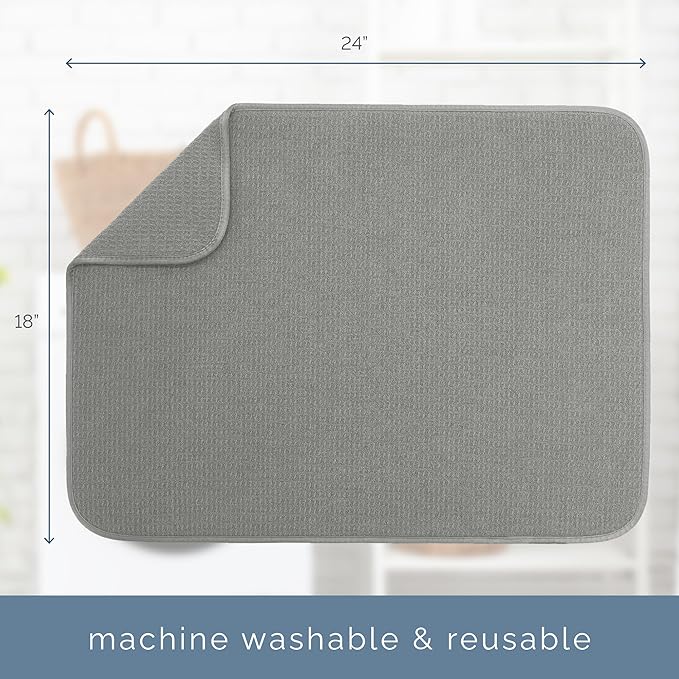 S&T INC. Dish Drying Mat XL, 18” x 24”, Absorbent Microfiber Kitchen Counter Mat, Dish Drying Pad for Dishes, Utensils, Pots and Pans, Extra Large, Grey