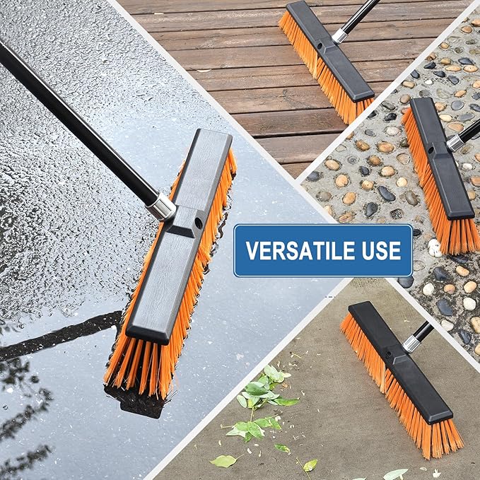 PBHEPJ 18 Inchs Push Broom Outdoor Heavy Duty, Shop Broom with 60" Long Handle for Cleaning Outdoor or Indoor Tile, Garage, Shop, Deck, Concrete, Wood, Stone, Patio Floor, 2 Pack
