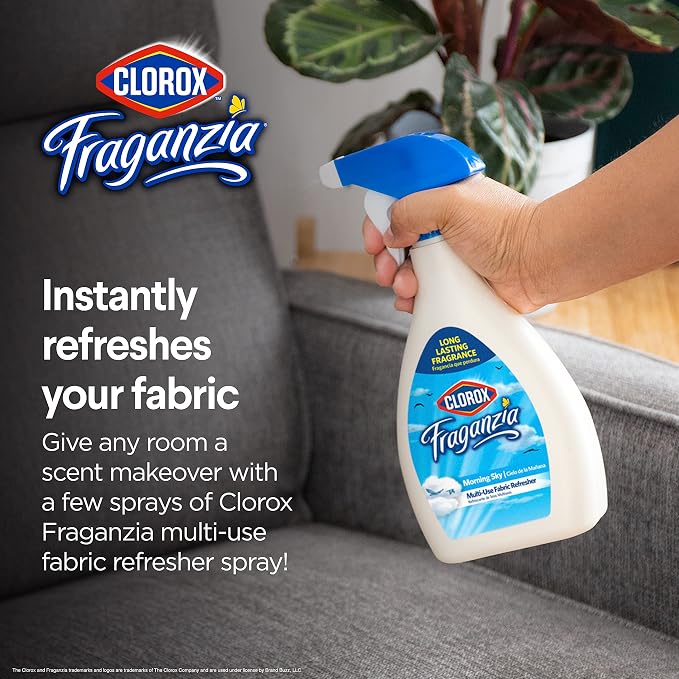 Clorox Fraganzia Refresher Spray, Morning Sky Scent - Multi-Use Fabric and Linen Freshener Spray, Odor Eliminator for Home, Couches, Curtains, and Upholstery, 22 Fl Oz