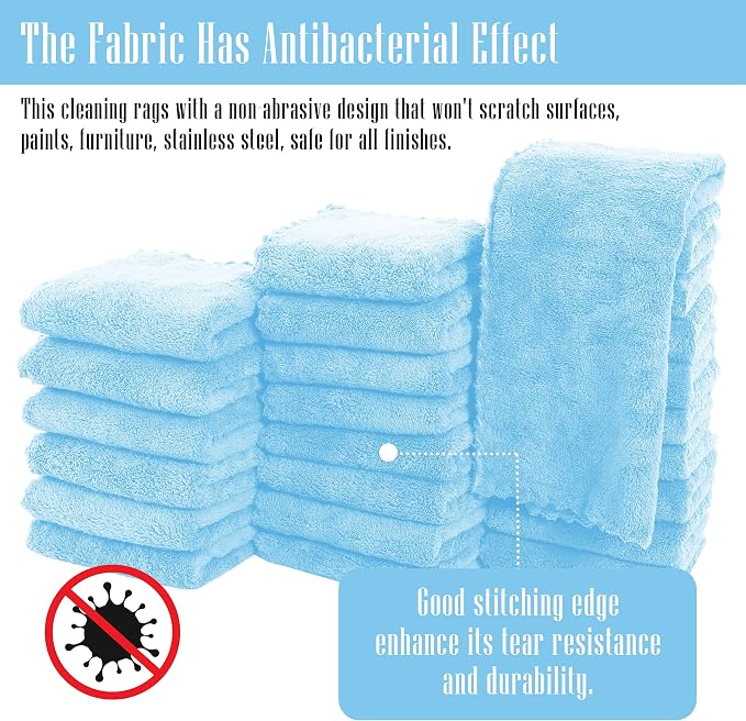 Sunny zzzZZ 24 Pack Kitchen Dishcloths - Does Not Shed Fluff - Reusable Dish Towels, Dish Cloths, Super Absorbent Coral Fleece Cleaning Cloths, Fast Drying, 10 x 20 Inch (Aquamarine)