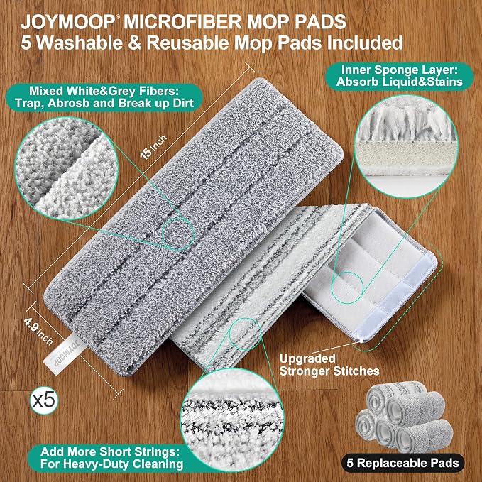 JOYMOOP Mop and Bucket Set – Commercial and Household Floor & Wall Cleaner with Long Handle, Includes 5 Microfiber Mop Pads for Easy Use
