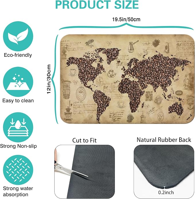 Fun Coffee Mat 19inx12in,Coffee Bar Mat for Countertops,Absorbent Hide Stain Anti-Slip Coffee Bar Accessories Fit Under Coffee Machine Mat,dish Drying Mats for Kitchen