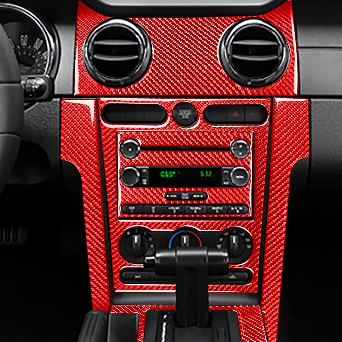 Red Real Carbon Fiber Trim for Ford Mustang Accessories | for GT Shelby 2005 2006 2007 2008 2009 Co-Pilot Instrument Dashboard Interior Thick Overlay Decal