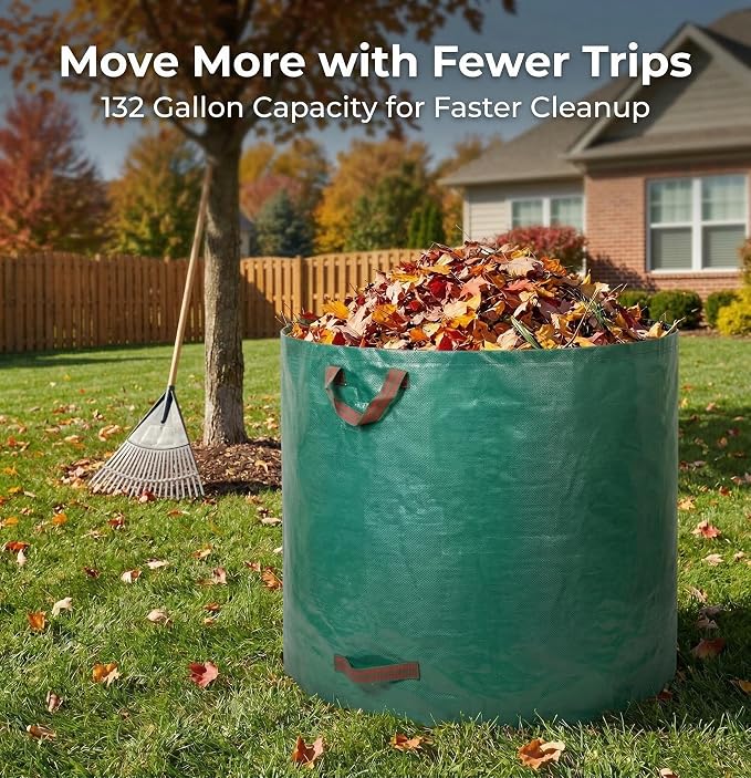 Professional 4-Pack 132 Gallon Gardening Bags for Lawn Yard, Extra Large Reusable Leaf Bags, Waste and Trash Container | Extra Large Garden Waste Bags for Lawn Cleanup, Holds Leaves, Grass Clippings with Durable Reusable Design