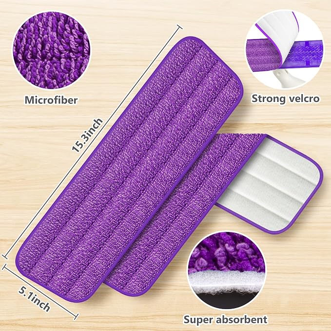 3 Pack Reusable Mop Pads Compatible with Swiffer PowerMop, Wood Floor Pads Microfiber Mop Replacement Refills Machine Washable for All Floor Surfaces