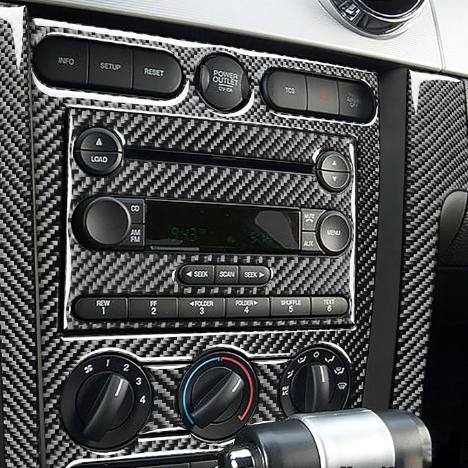 Real Carbon Fiber Trim for Ford Mustang GT Shelby Accessories | for 2005 2006 2007 2008 2009，Central Console Dashboard Panel Cover，Thick Overlay Sticker Decal，6PCs