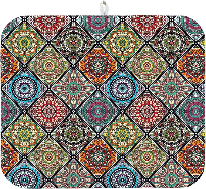 Dish Drying Mat for Kitchen Counter 18x24 Inch, Super Absorbent Dish Drainer Mat, Decorative Microfiber Dishes Drying Pad-Large(Plaid Boho)
