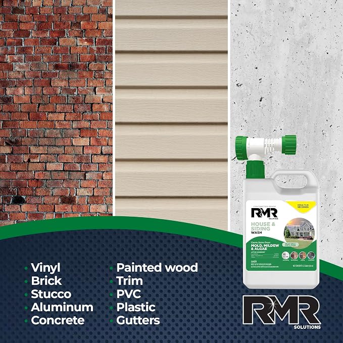 RMR House and Siding Wash - Commercial-Grade Outdoor Stain Remover for Mold, Mildew, and Algae, 64 Ounce Bottle With Hose-End Adapter