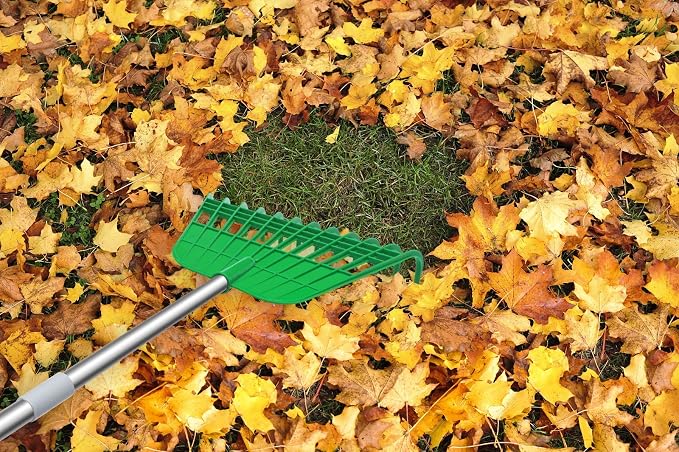 Gardzen 12 Tines Gardening Leaf Rake, Lightweight Steel Handle, Detachable, Ideal Camp Rake, Comes with Dustpan-Type Garden Bag | Lightweight Steel Handle, Detachable, Ideal Camp Rake, Comes with Dustpan-Type Garden Bag