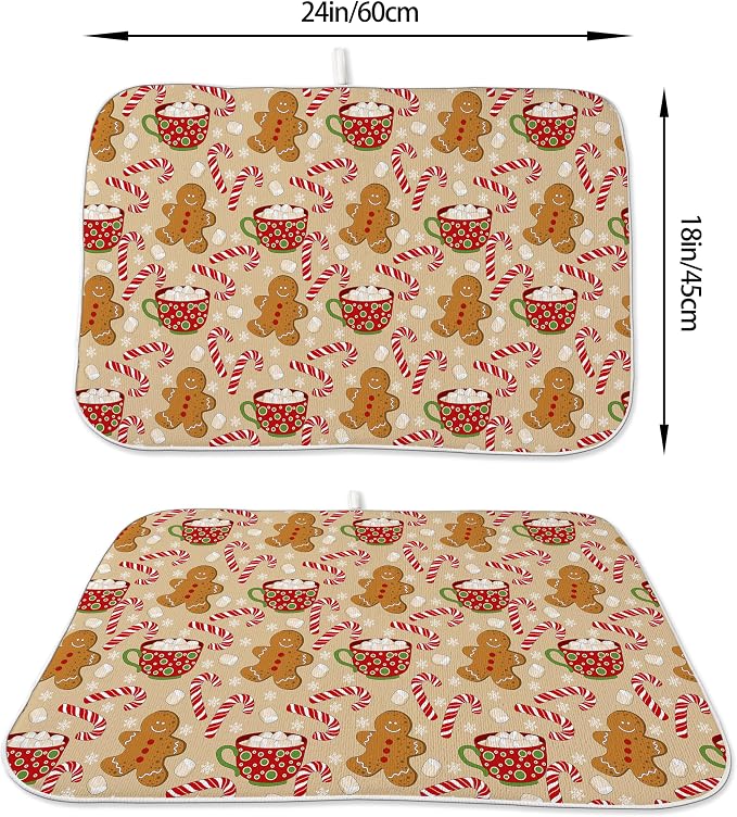 Christmas Drying Mat 18x24 Inches For Kitchen Counter Winter Brown Gingersnap Man Kitchen Decoration Drying Mat Decorative Pad for Kitchen Dining Room Christmas Decoration,Office Decor
