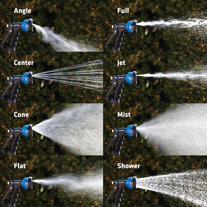 VIKING Hose Nozzle, Garden Hose Nozzle with 8 Spray Patterns, Adjustable and Heavy Duty for Washing Car, Watering Plants, Washing Pets, and Home Use, 2 Pack