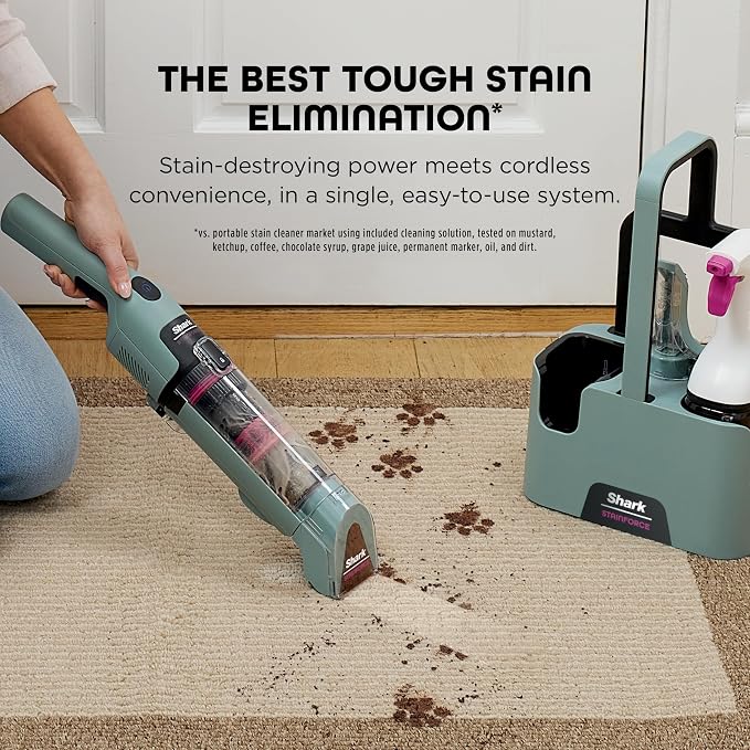 Shark StainForce Cordless Portable Spot, Stain, & Odor Remover System for Carpets, Area Rugs, Upholstery, Stairs, with Storage Caddy and Full-Size Cleaning Solution, HX101 (Renewed)