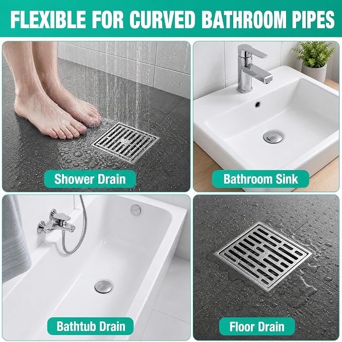Bathroom Drain Hair Remover Tool with Rotating Handle, Reinforced Steel Core Drain Snake Cleaner for Shower, Bathtub and Bathroom Sink, Flexible Hair Clog Removal Tool for Narrow Drains(6PCS)