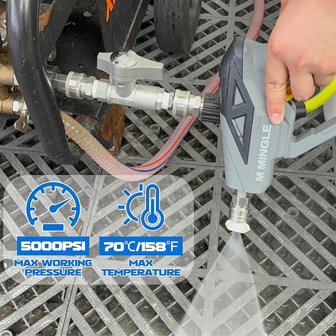 M MINGLE Ball Valve Pressure Washer, 3/8" Quick Connect Shut Off Valve | for Power Washer Hose, 5000 PSI