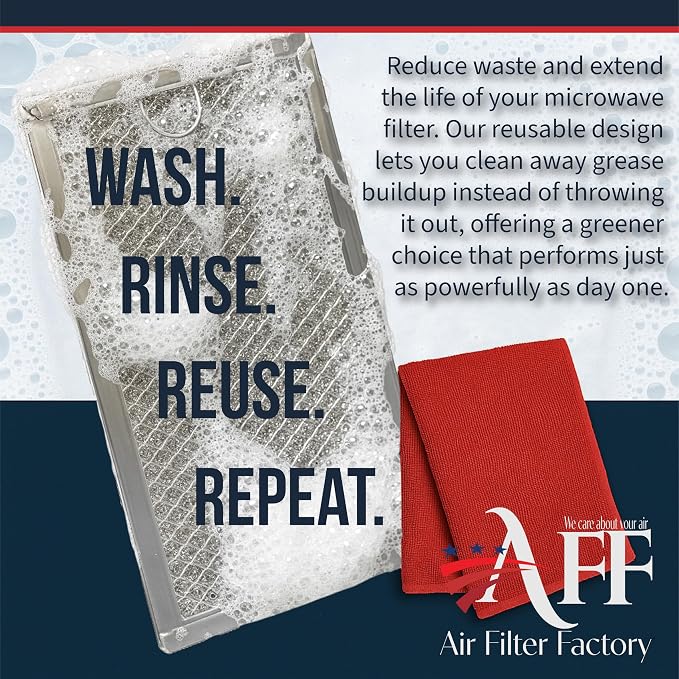 12-Layer Air Filter Factory 5" x 7.5" Pull Tab Microwave Grease Filter Replacements For Many GE, Frigidaire, Magic Chef & LG Microwave Oven Models Filter Set Of 2 (Pull Tab Long Side)