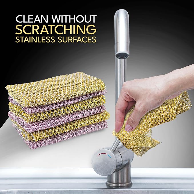 Non-Scratch Dish Scrubbers (6 Pcs) — Outlasts 7+ Sponges, Stays Odor-Free | Replace Smelly Kitchen Sponges | Non-Absorbent Mesh | Safe on Non-Stick, Cast Iron, Glass | Made in Korea Since 2012