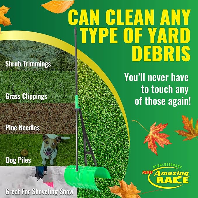 Back Saving Garden Rake ― Leaf Rakes for Gardening ― Leaf Picker Upper ― Heavy Duty Leaves Claw & Rakes Lawns Garden Tool ― Easy Leaf & Grass Grabber Without Bending Over ― Green