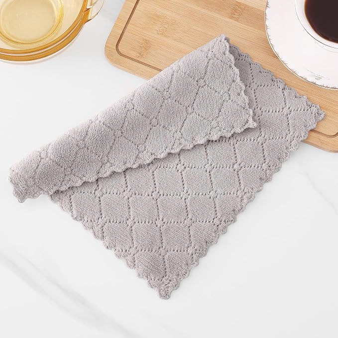 Homaxy 24 Pack Kitchen Dish Cloths (10 x 10 Inches, Grey), Super Soft and Absorbent Coral Velvet Dish Towels, Nonstick Oil Fast Drying Microfiber Cleaning Cloth, No Lint Household Dishcloths