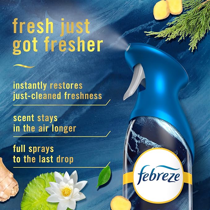 Febreze Air Mist, Luxe Air Freshener Spray, Odor Fighting Room Spray, Deodorizer for Home Bathroom Kitchen Office Apartment Dorm Room Classroom, Ocean Scent, 8.1oz (Pack of 3)