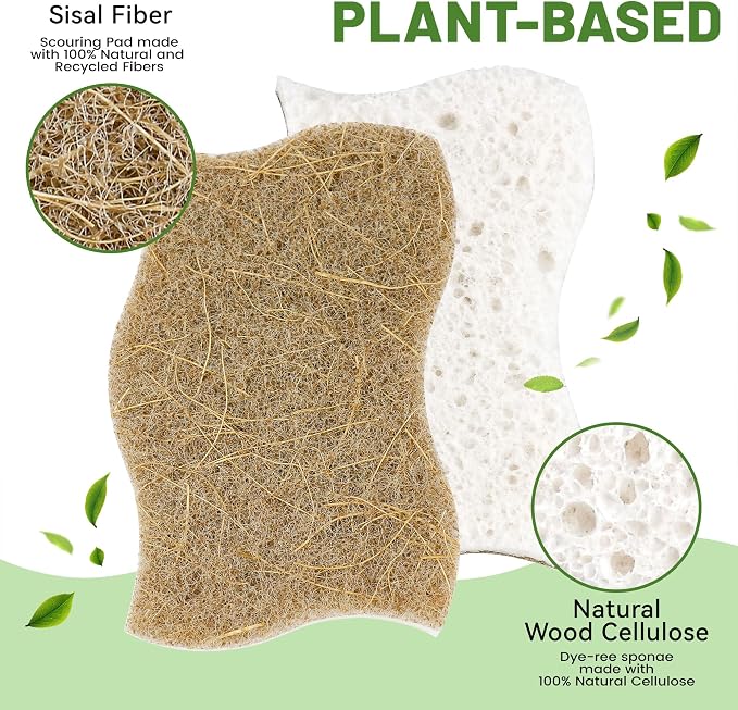 LILAC 12 Pack Natural Cellulose Sponges for Dishes - Non-Scratch Kitchen Scrub Sponges - 100% Biodegradable & Eco-Friendly Cleaning Sponges for Non-Stick Cookware, Bathroom & Household