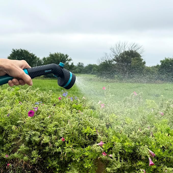 Gilmour Heavy Duty Button Control Garden Hose Nozzle with Swivel Connect | 5 Spray Patterns, Ergonomic Grip, Flow Control, Durable Graphite Metal Build, Multi Use for Plants, Pets, Cars, and Patios