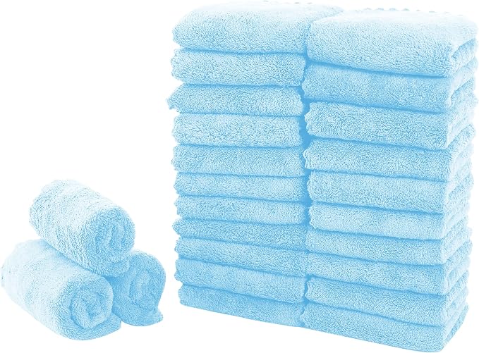 Sunny zzzZZ 24 Pack Kitchen Dishcloths - Does Not Shed Fluff - Reusable Dish Towels, Dish Cloths, Super Absorbent Coral Fleece Cleaning Cloths, Fast Drying, 10 x 20 Inch (Aquamarine)