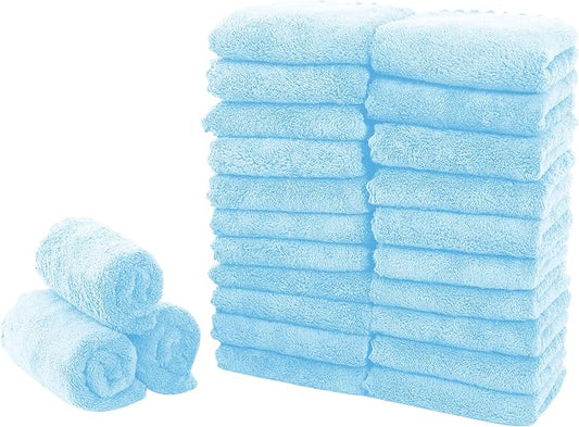 Sunny zzzZZ 24 Pack Kitchen Dishcloths - Does Not Shed Fluff - Reusable Dish Towels, Dish Cloths, Super Absorbent Coral Fleece Cleaning Cloths, Fast Drying, 10 x 20 Inch (Aquamarine)