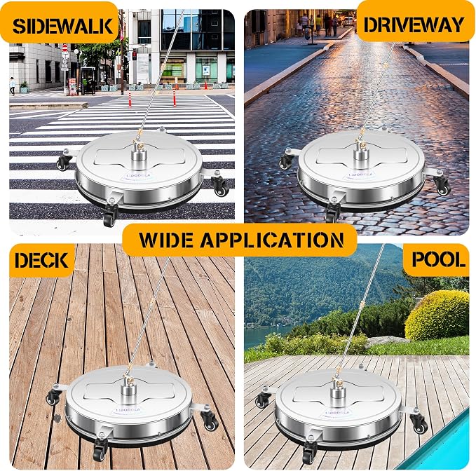 LidoDola 20'' Pressure Washer Surface Cleaner, Power Washer Accessory | Stainless Steel Housing with 4 Wheels, 1/4" QC, 2 Extension Wands & 2 Replacement Nozzles, for Gas & Electric Pressure Washer