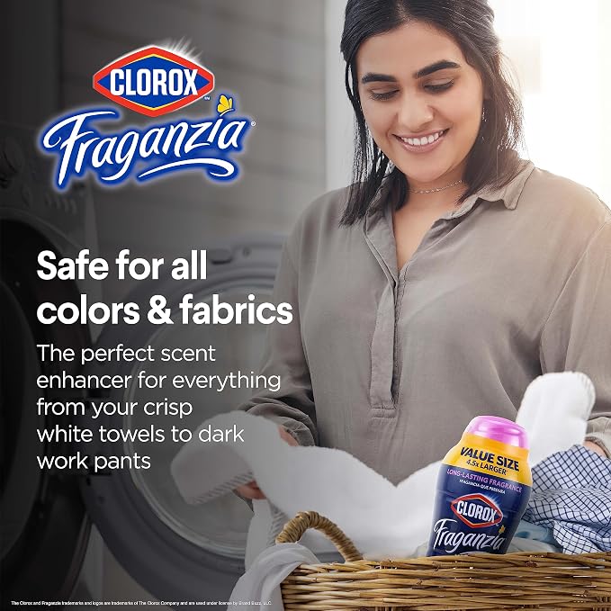 Clorox Fraganzia Laundry Scent Booster Crystals, In-Wash Fragrance Beads for Fresh-Smelling Clothes & Linens, Safe for All Fabrics & Colors, Easy-Pour Bottle, Spring Scent, 70 Oz