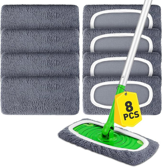 Reusable Mop Pads Compatible with Swiffer Sweeper Mops,Dry Flat mop Cover & Wet Pads Refills,Washable Microfiber Mop Pads for Floor Cleaning(8 Gray)