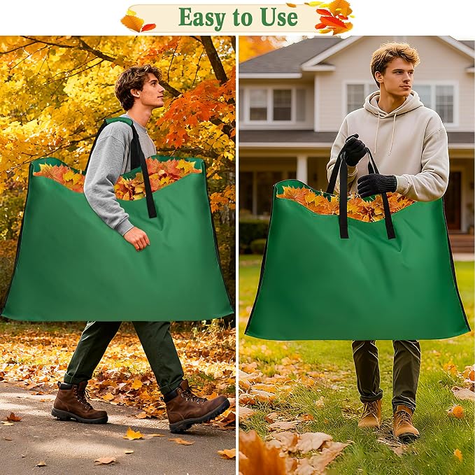 Leaf Bag for Collecting Leaves, 600D Oxford Cloth Collapsible Reusable Garden Yard Waste Tarp Container with Padded Handle 2 in 1 Leaf Collector Storage Bags Heavy Duty Leaf Tarp, 48" x 72"