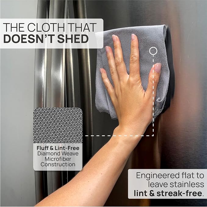 Claro Stainless Steel Cleaning Cloth 8-Pack – Clean Appliances, Fridge Sinks with Just Water (No Chemicals) | Streak-Free, Spot-Free, Scratch-Free Microfiber | Restores Factory Shine, Home Commercial