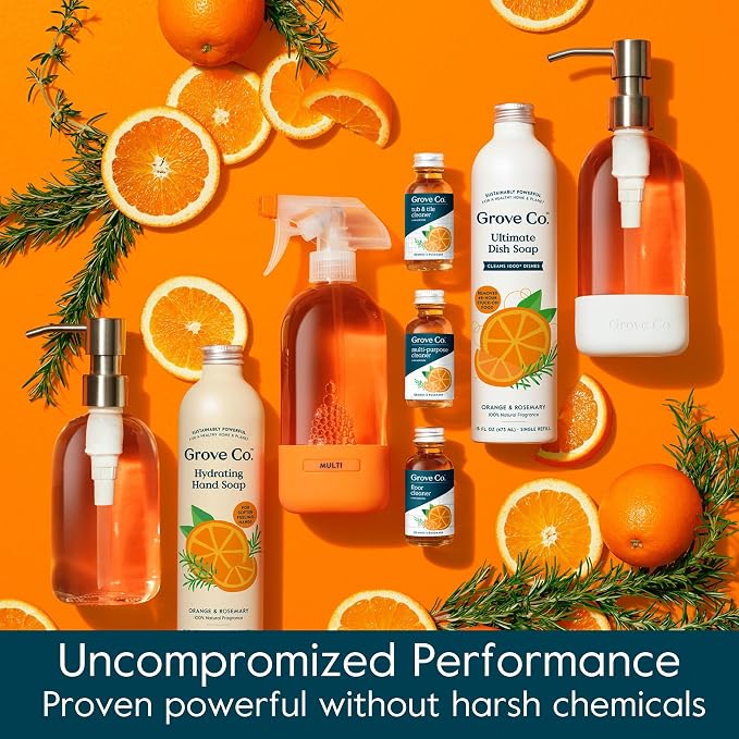 Grove Co. Tub and Tile Cleaner, 6 x 1 fl oz Refills, Orange & Rosemary | Removes Soap Scum; No Plastic Waste; Plant-Based; Refill format; No Harsh Chemicals; All Natural Fragrance