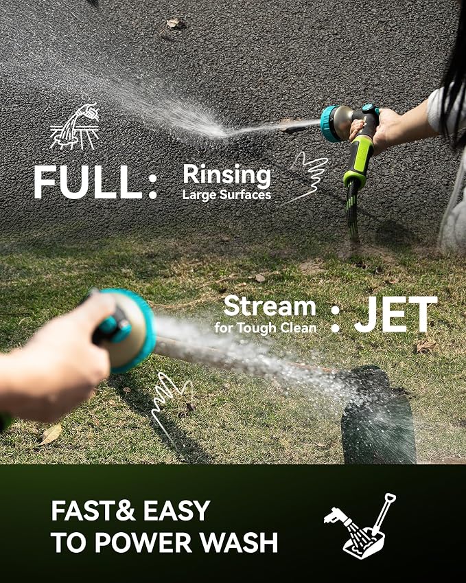 RAINPOINT Hose Sprayer Nozzle Heavy Duty - 8 Spray Patterns Garden Hose Nozzle with Adjustable Flow Control for Watering Plants, Washing Cars,Washing Pets, Thumb Control (Blue)