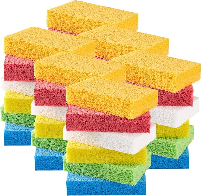 JOYMOOP Dish Sponge Scrubber, Cellulose Sponges Kitchen for Non-Scratch Washing Dishes, Household Cleaning Scrub Natural Sponge, Pack of 36 Colorful Sponges