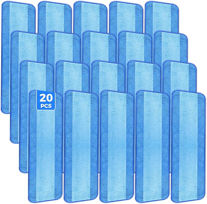 20-Pack 18 Inch Microfiber Mop Pads Compatible with Bona, Washable Reusable | Machine Washable, Reusable, Double-Sided Microfiber, Traps Dirt, For Wood, Tile, Laminate, Vinyl And Stone Floors