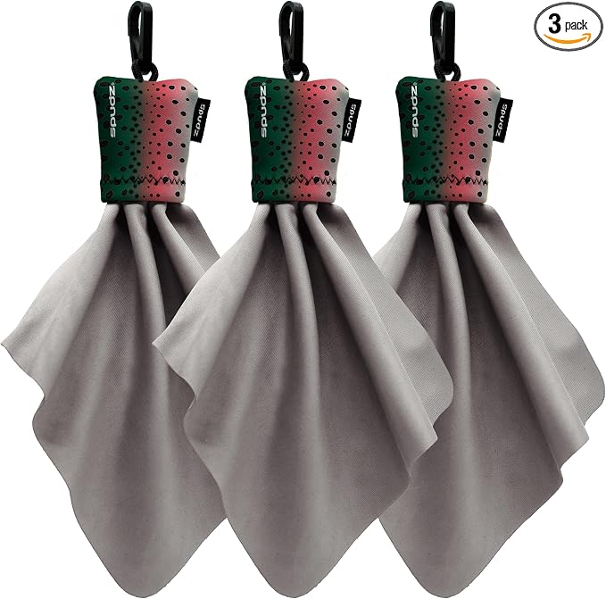 SPUDZ Classic Microfiber Lens Cleaner – Clip-On Pouch, Washable – for Binoculars, Scopes, Glasses, Screens | Classic | Mountain Rainbow, 6 x 6 Inch (3-Pack)
