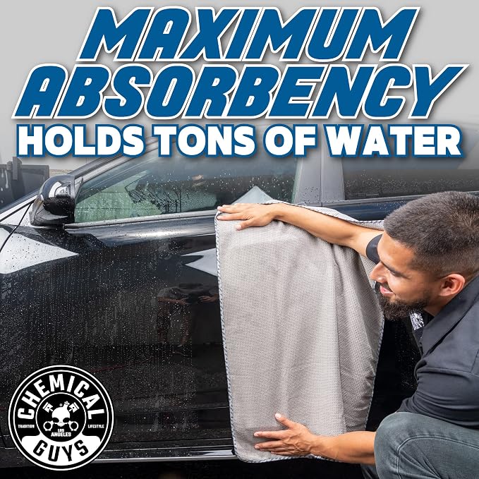 Chemical Guys, Waffle Weave Gray Matter Microfiber Drying Towel, 25 x 36 in | Waffle-weave towel with soft-banded edges soaks up sheeting water for a fast, scratch-free dry on paint and glass.