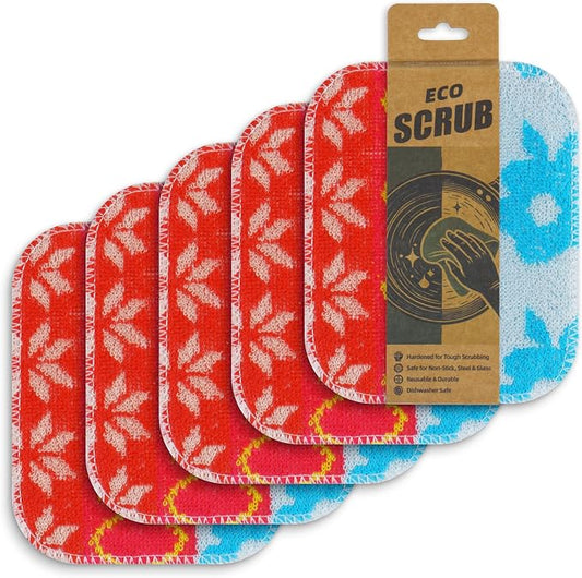 Amarelle Scrub,Eco-Friendly Reusable Dish Scrubbers for Washing Dishes,Soft Safe and Non-Scratch Scrubber, Durable Scouring Pad for Kitchen and Household Cleaning (Sunlit Carnival, 5-Pack)