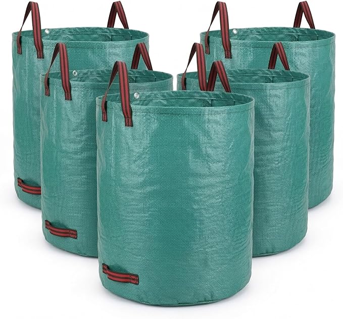 72 Gallon Garden Waste Bags 5 Pack Heavy Duty | Reusable Garden Waste Bags for Lawn, Pool and Yard Cleanup, Holds Leaves, Grass Clippings and Outdoor Debris