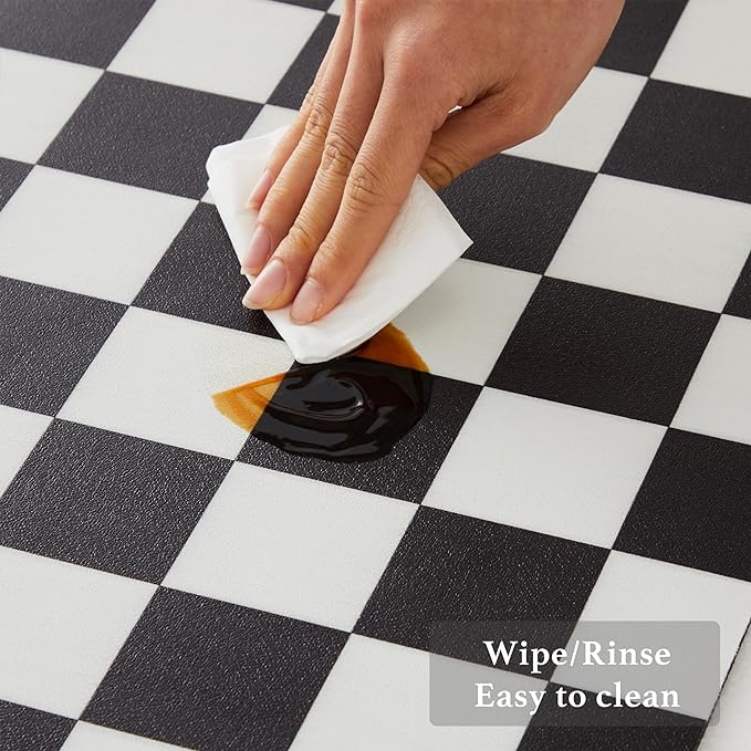 Ohocut Checkered Dish Drying Mat for Kitchen Counter, Coffee Bar Station Accessories, Retro Cute Aesthetic Modern Absorbent Drainer Mat Kitchen Drying Mat Easy Clean, Black 12" x 19"
