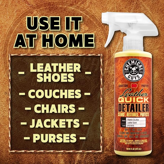 Chemical Guys, Leather Quick Detailer, Cleaner & Conditioner Spray, 16 oz | Quick spray cleans and conditions seats, furniture and apparel, safe on natural, synthetic and faux leather