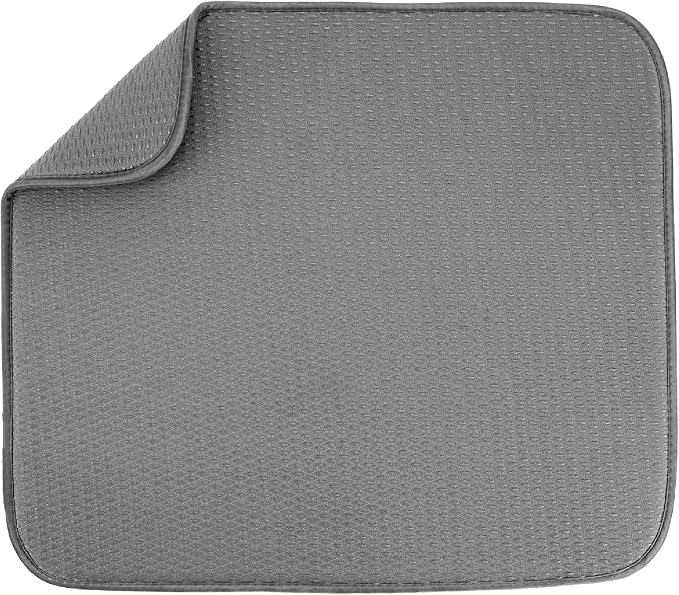 S&T INC. Dish Drying Mat, 16" x 18", Large, Diamond Texture, Grey | Absorbent Microfiber, Kitchen Counter Mat for Dishes, Utensils, Pots and Pans, Machine Washable